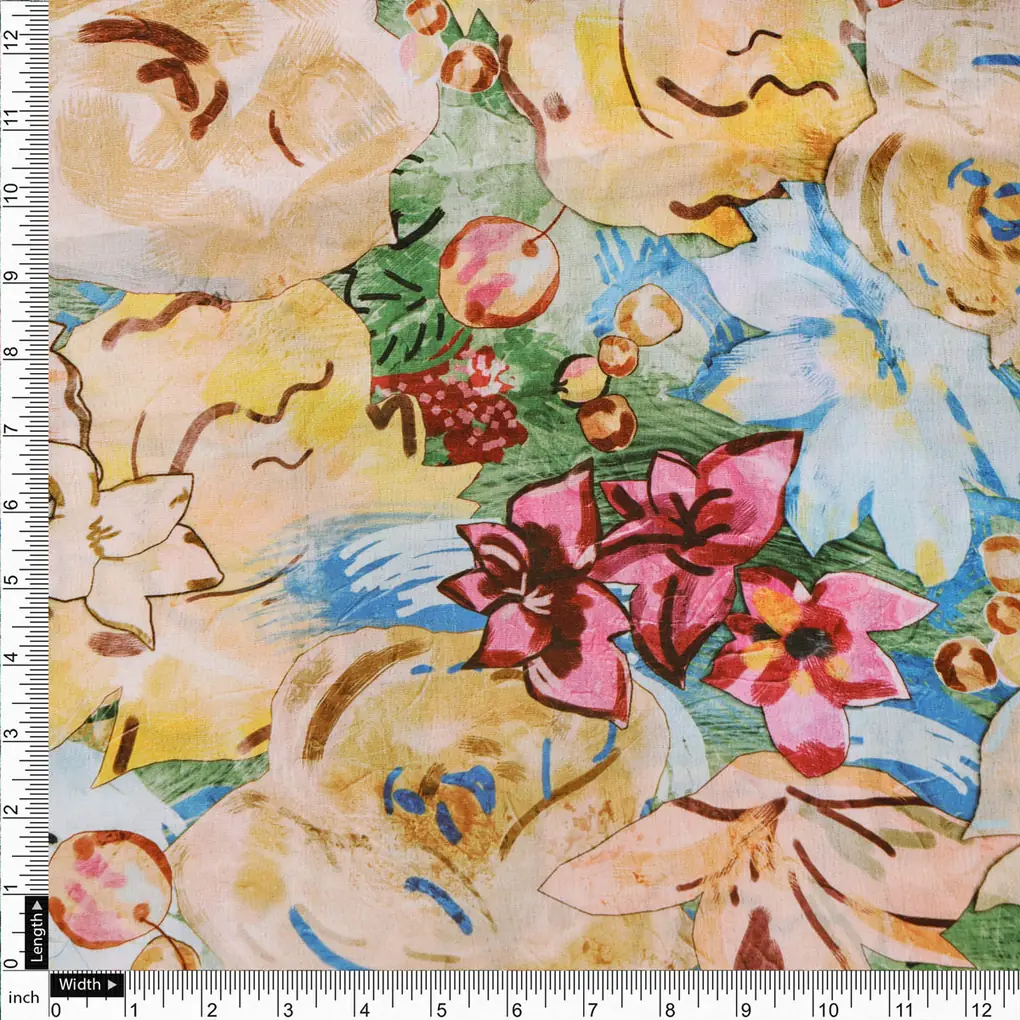 Multi-color Abstract Floral Digital Print Polyester Fabric - Image 4