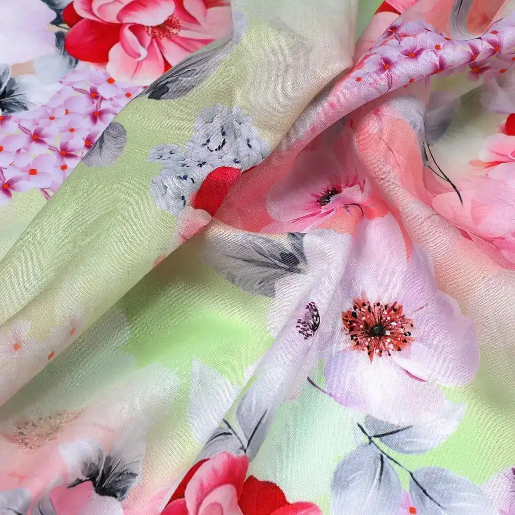 Multi-Color Floral Design Digital Printed Fabric - Image 3