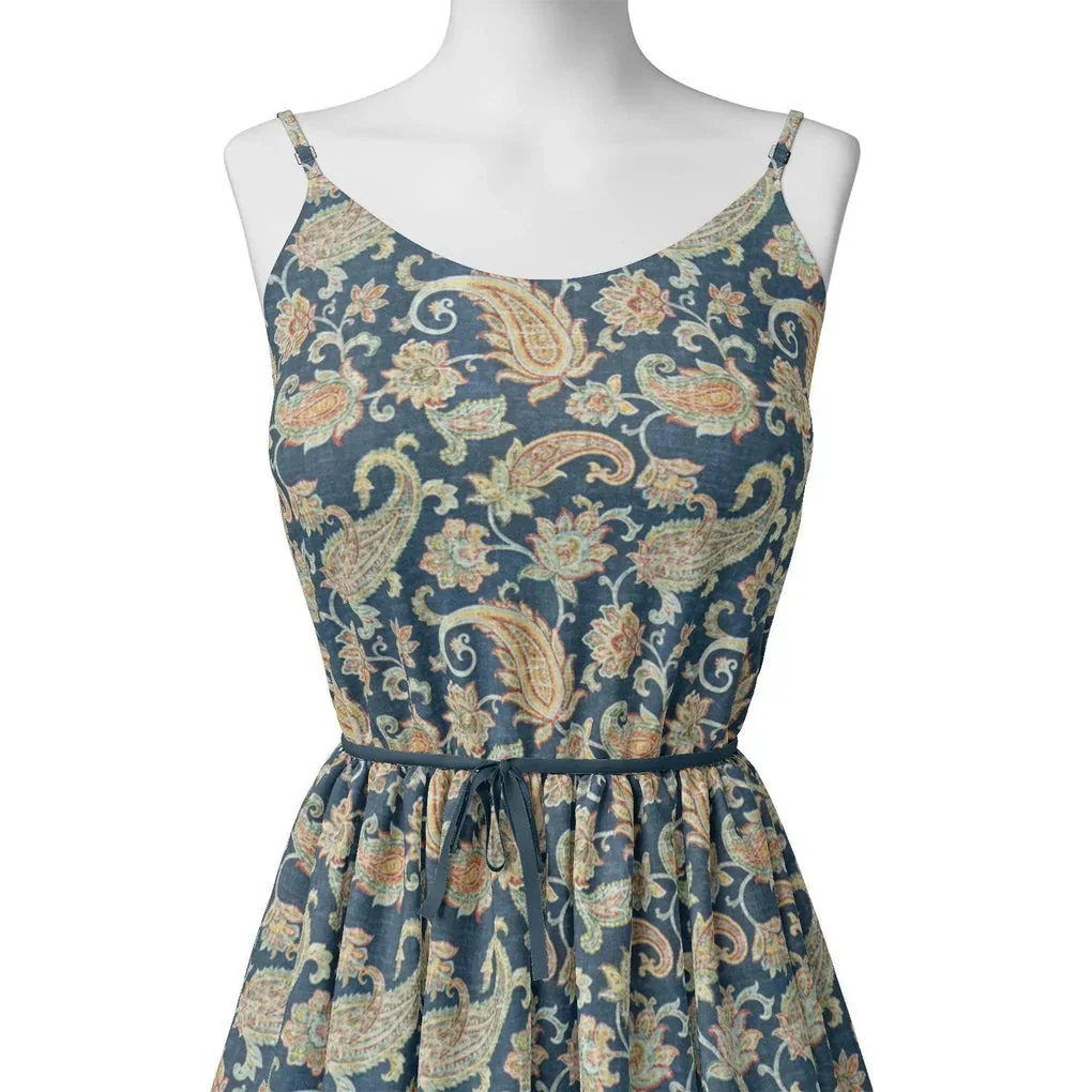 Multi color Paisley Over Blue Base Digital Printed Fabric - Image 2