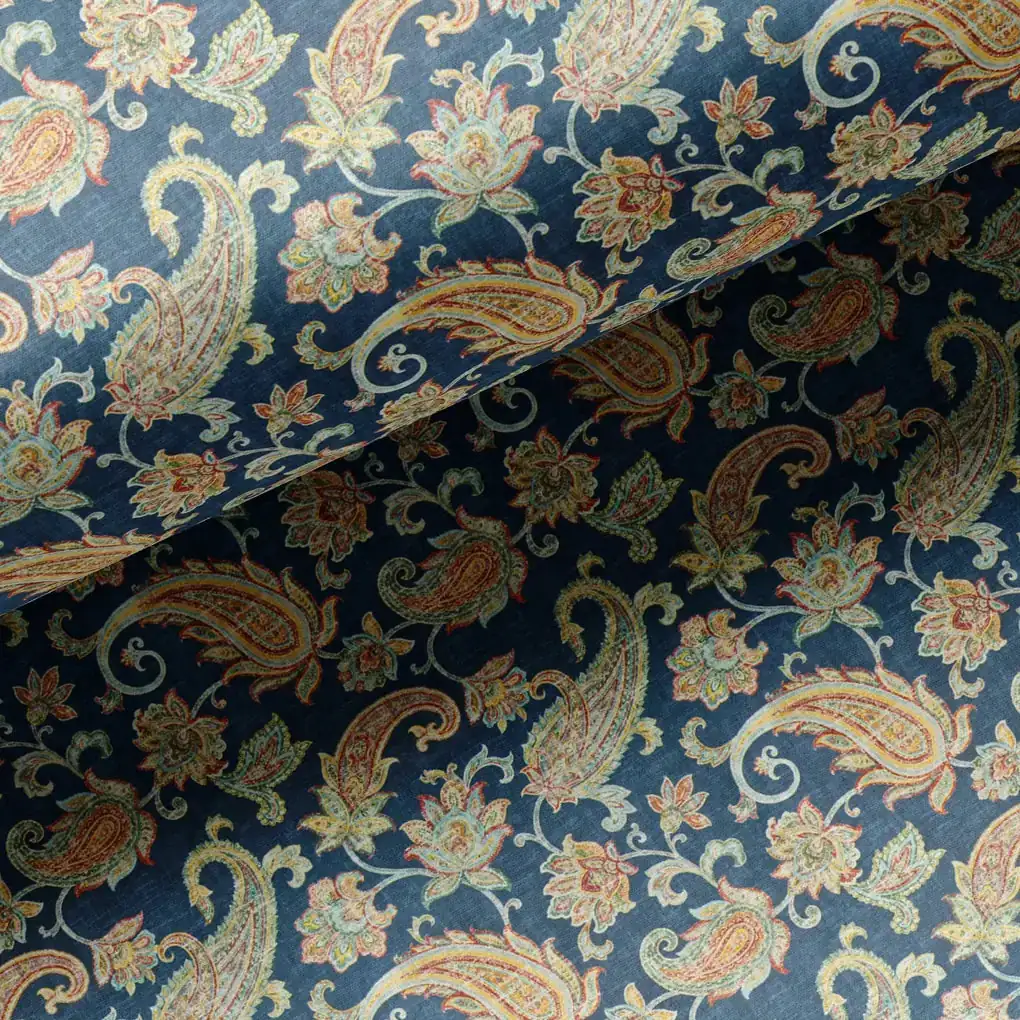 Multi color Paisley Over Blue Base Digital Printed Fabric - Image 3