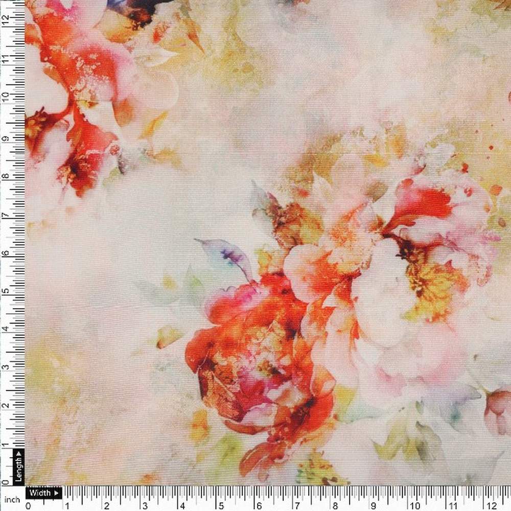 Multi Floral Printed French Crepe Polyester Fabric - Image 4