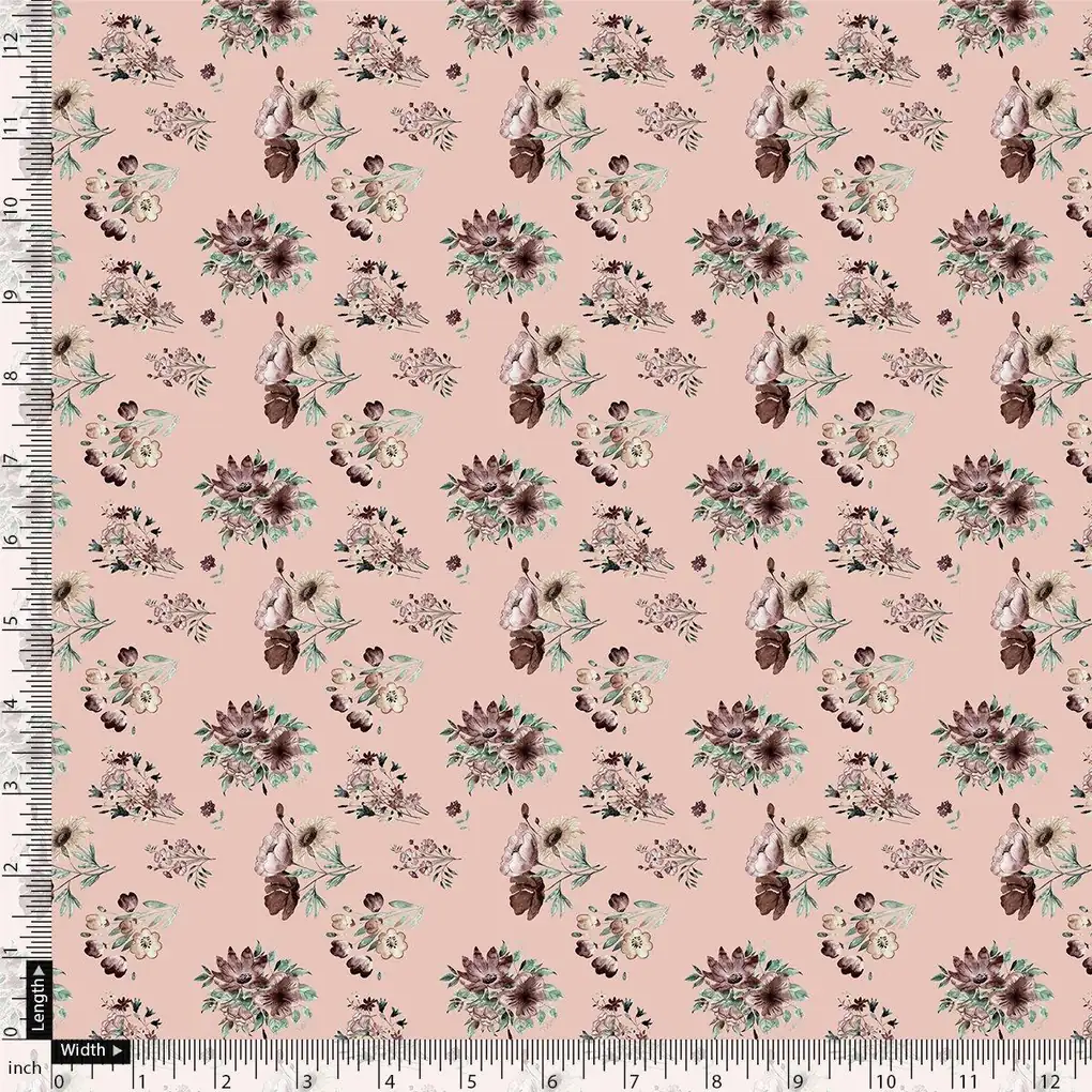 Multi Flower Bunch And Linear Leafs Digital Printed Fabric - Pure Muslin - Image 4