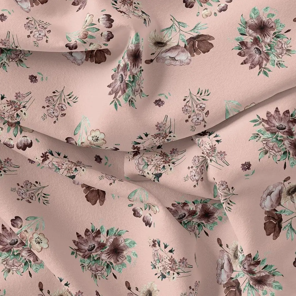 Multi Flower Bunch And Linear Leaves Digital Printed Fabric - Image 3