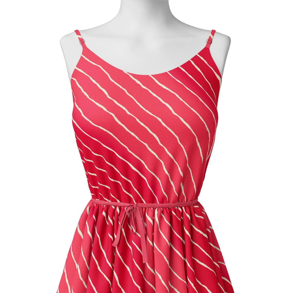 Multi Regimental Red Strips Digital Printed Fabric - Pure Georgette - Image 2
