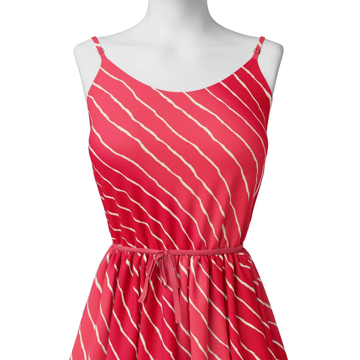 Multi Regimental Red Strips Digital Printed Fabric - Rayon - Image 2