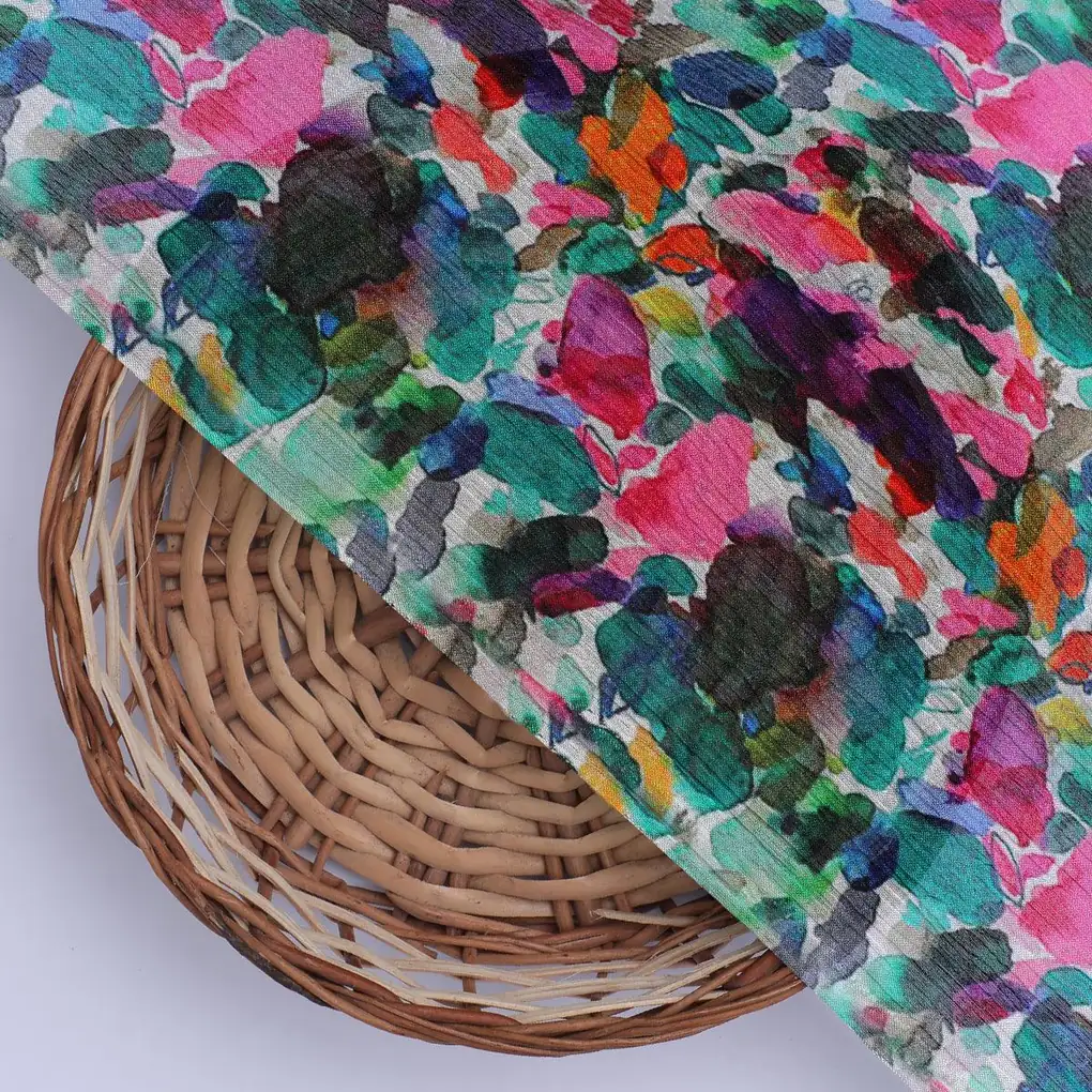 Multicolor Abstract Pattern Digital Printed Fabric - Pure Chinon - Image 2