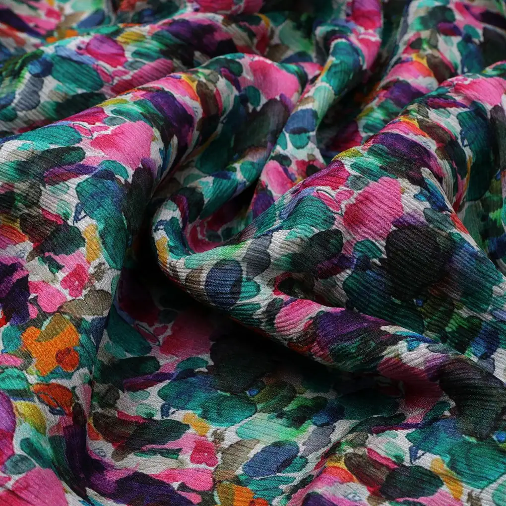 Multicolor Abstract Pattern Digital Printed Fabric - Pure Chinon - Image 3