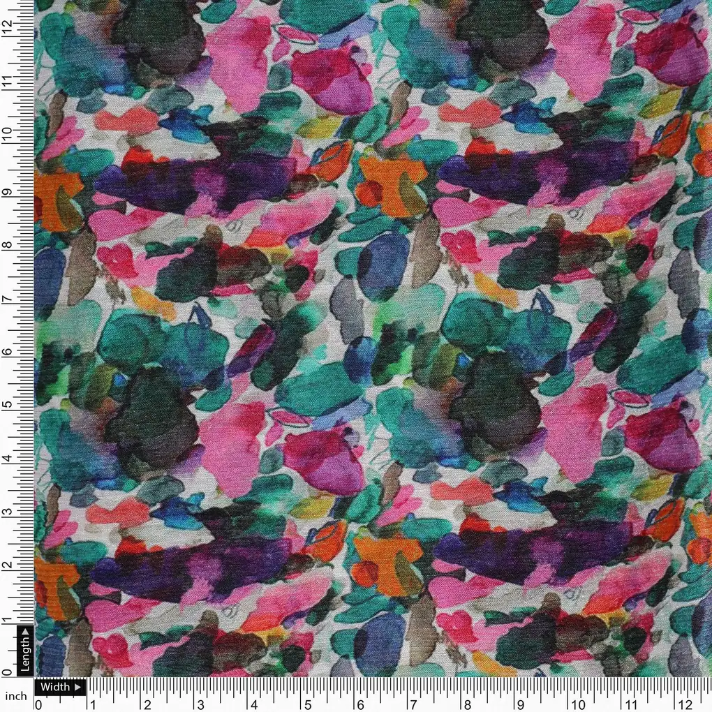 Multicolor Abstract Pattern Digital Printed Fabric - Pure Chinon - Image 4