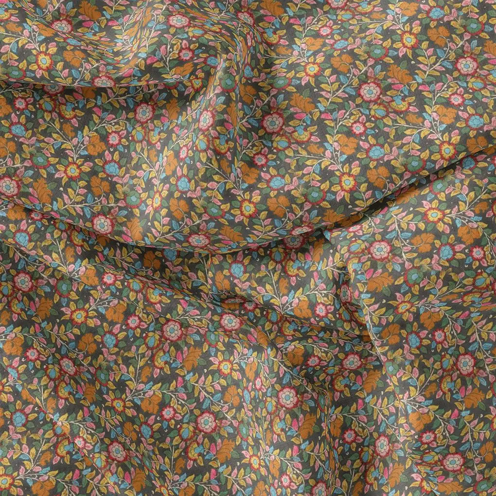 Multicolor Arabesue Kora Silk Printed Fabric - Image 4