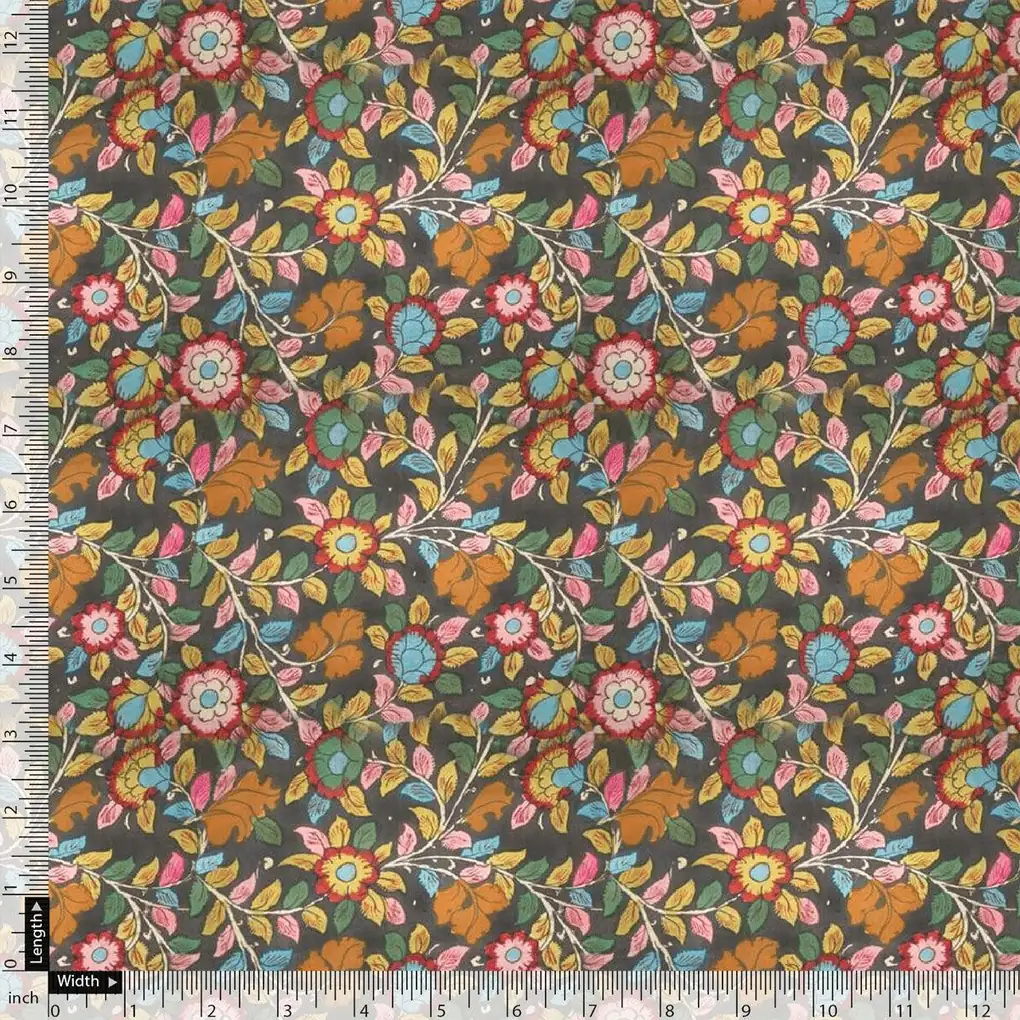 Multicolor Arabesue Kora Silk Printed Fabric - Image 5