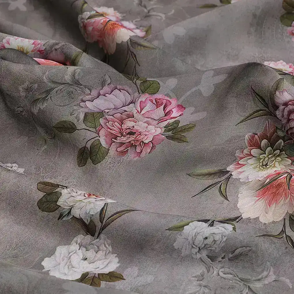 Multicolor Floral Digitally Printed Japan Satin Fabrics - Image 3