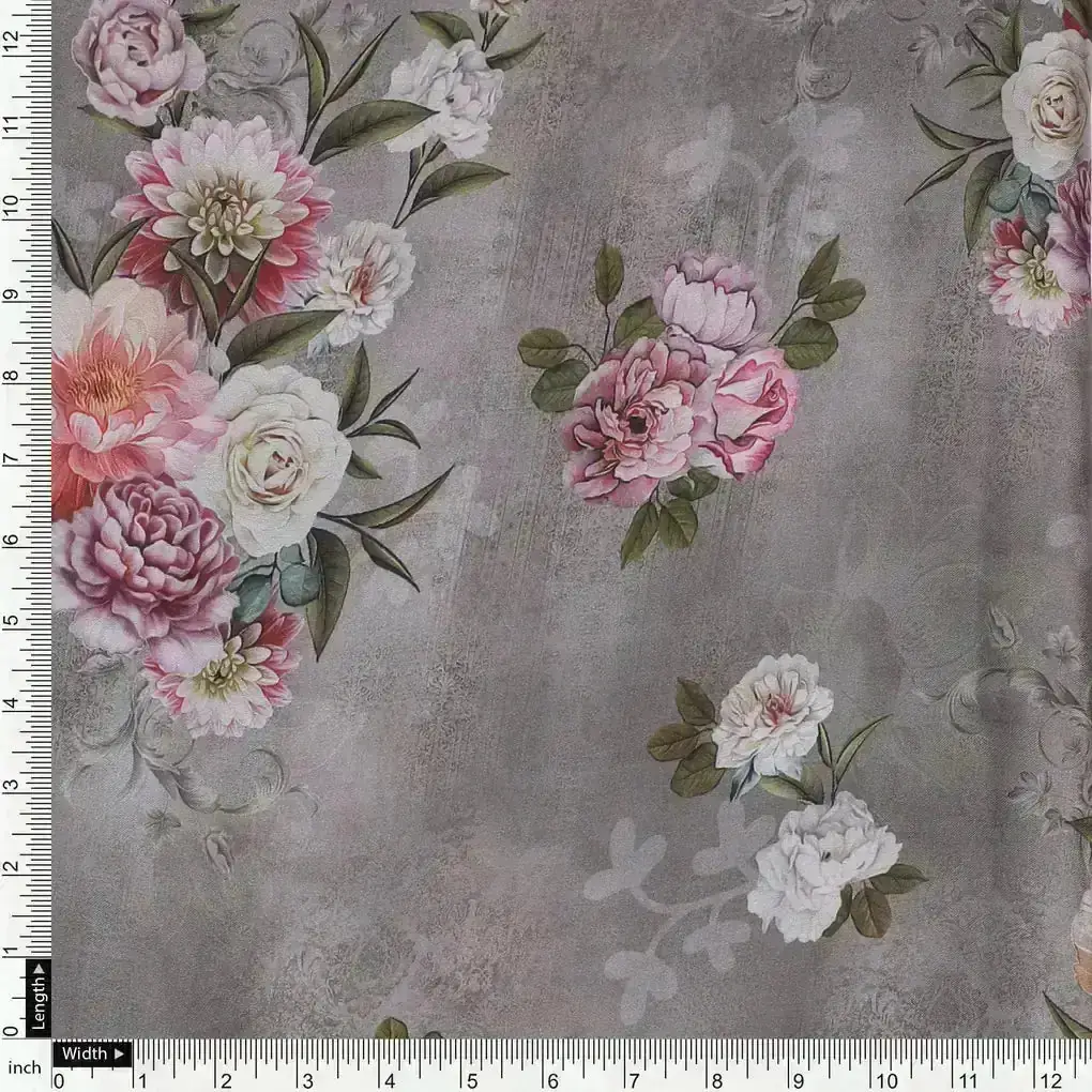 Multicolor Floral Digitally Printed Japan Satin Fabrics - Image 4