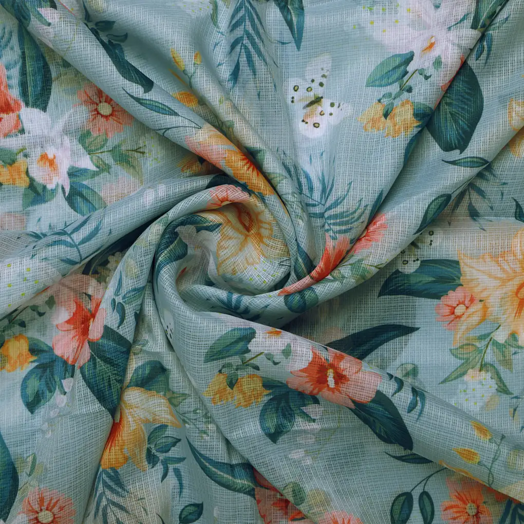 Multicolor Floral Print Kota Doria Fabric - Image 3