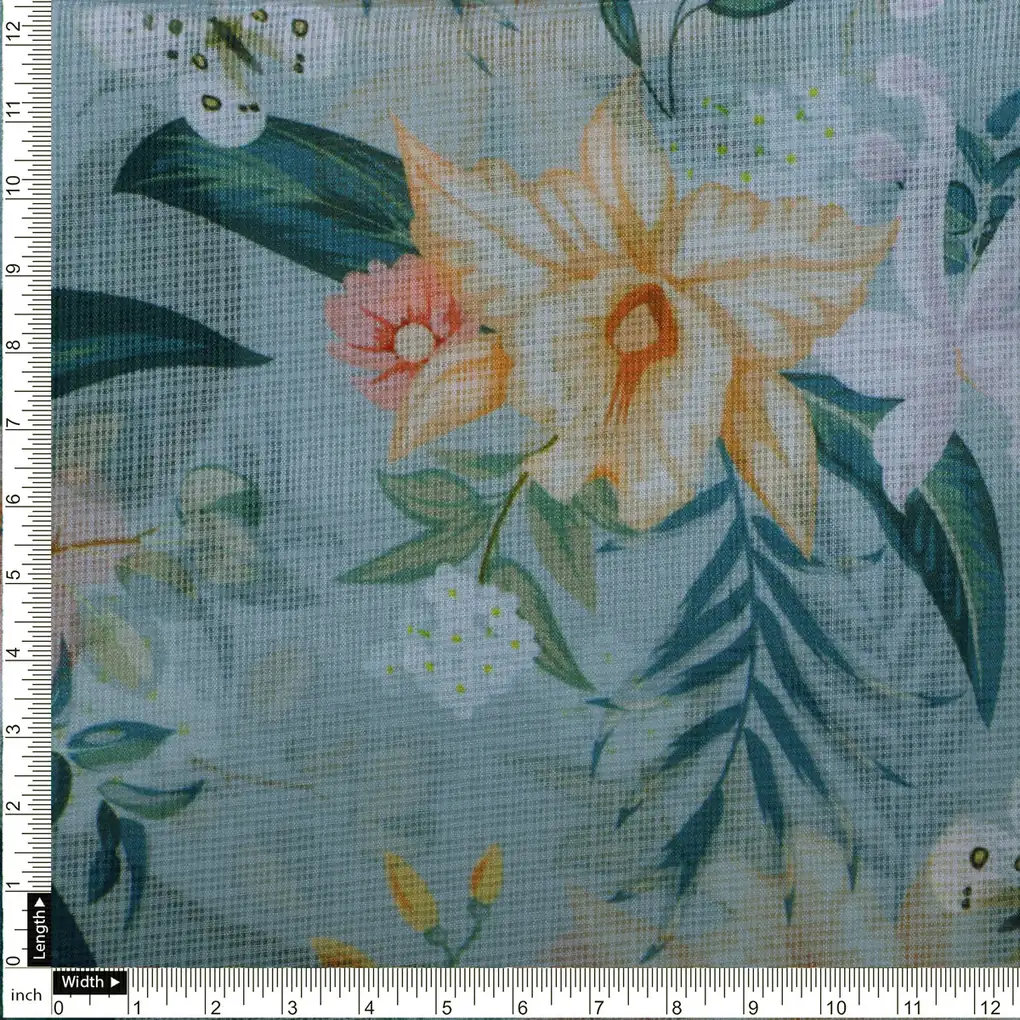 Multicolor Floral Print Kota Doria Fabric - Image 4