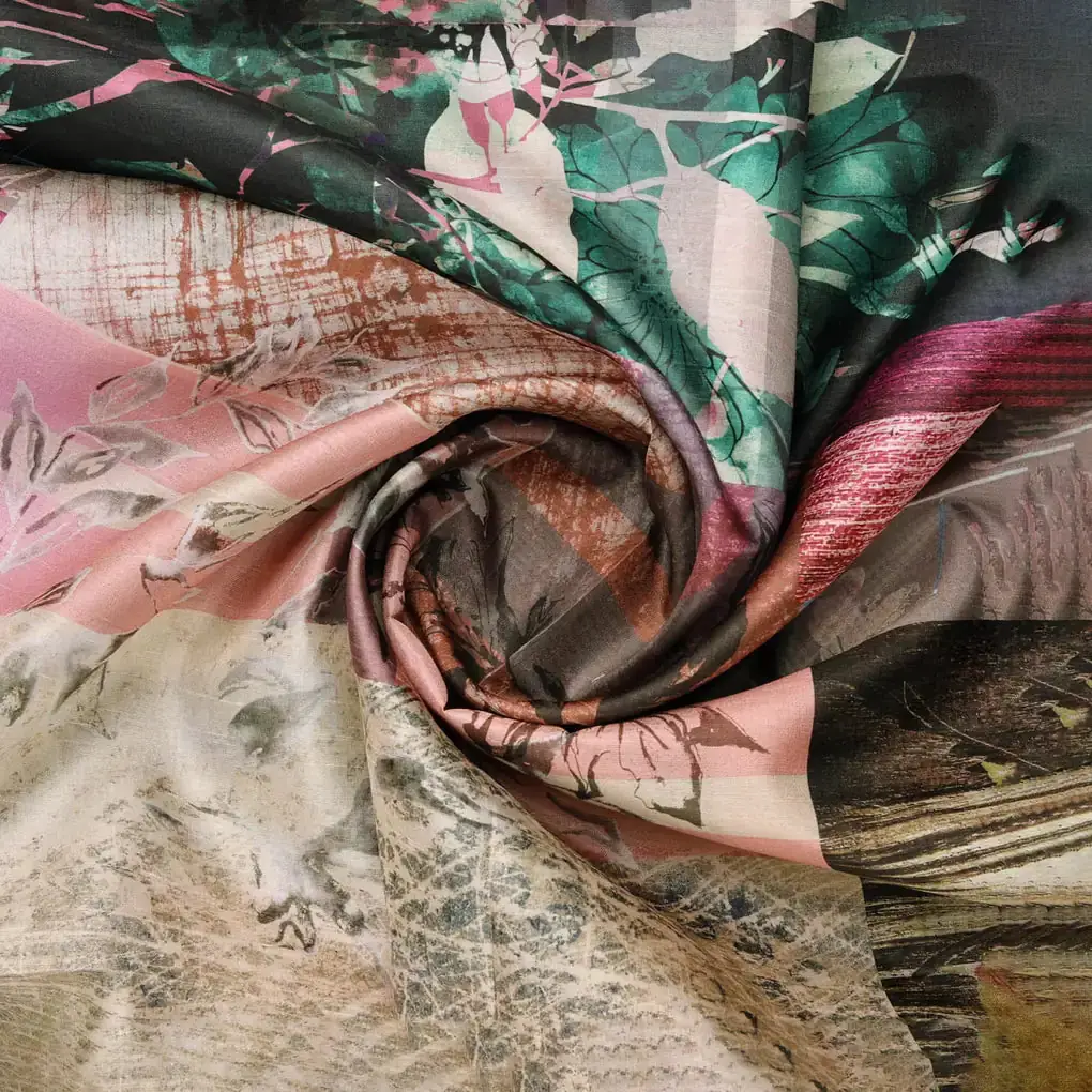 Multicolor Floral Printed Dola Silk Fabric - Image 2