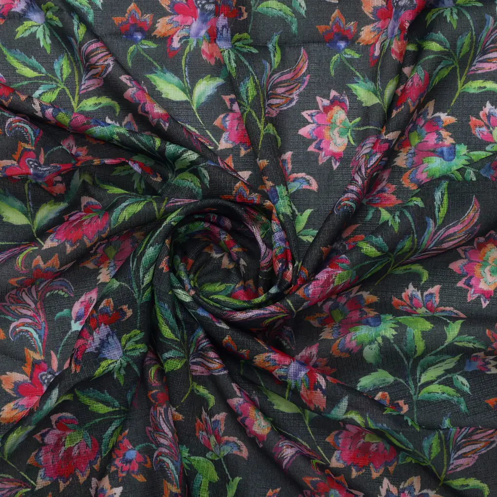 Multicolor Floral Printed Kota Doria Fabric - Image 3