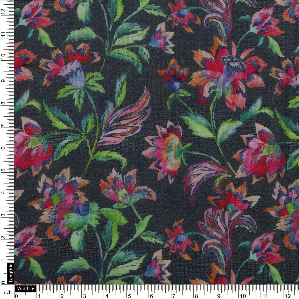 Multicolor Floral Printed Kota Doria Fabric - Image 4