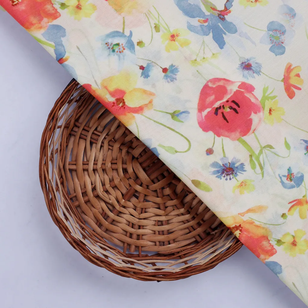 Multicolor Floral Printed Muslin Fabric - Image 2
