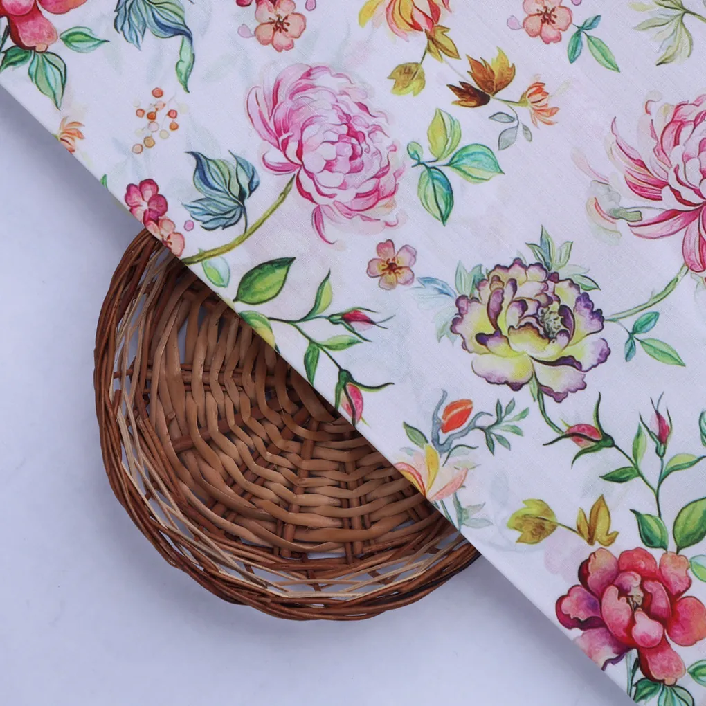 Multicolor Floral Printed Muslin Fabric - Image 2