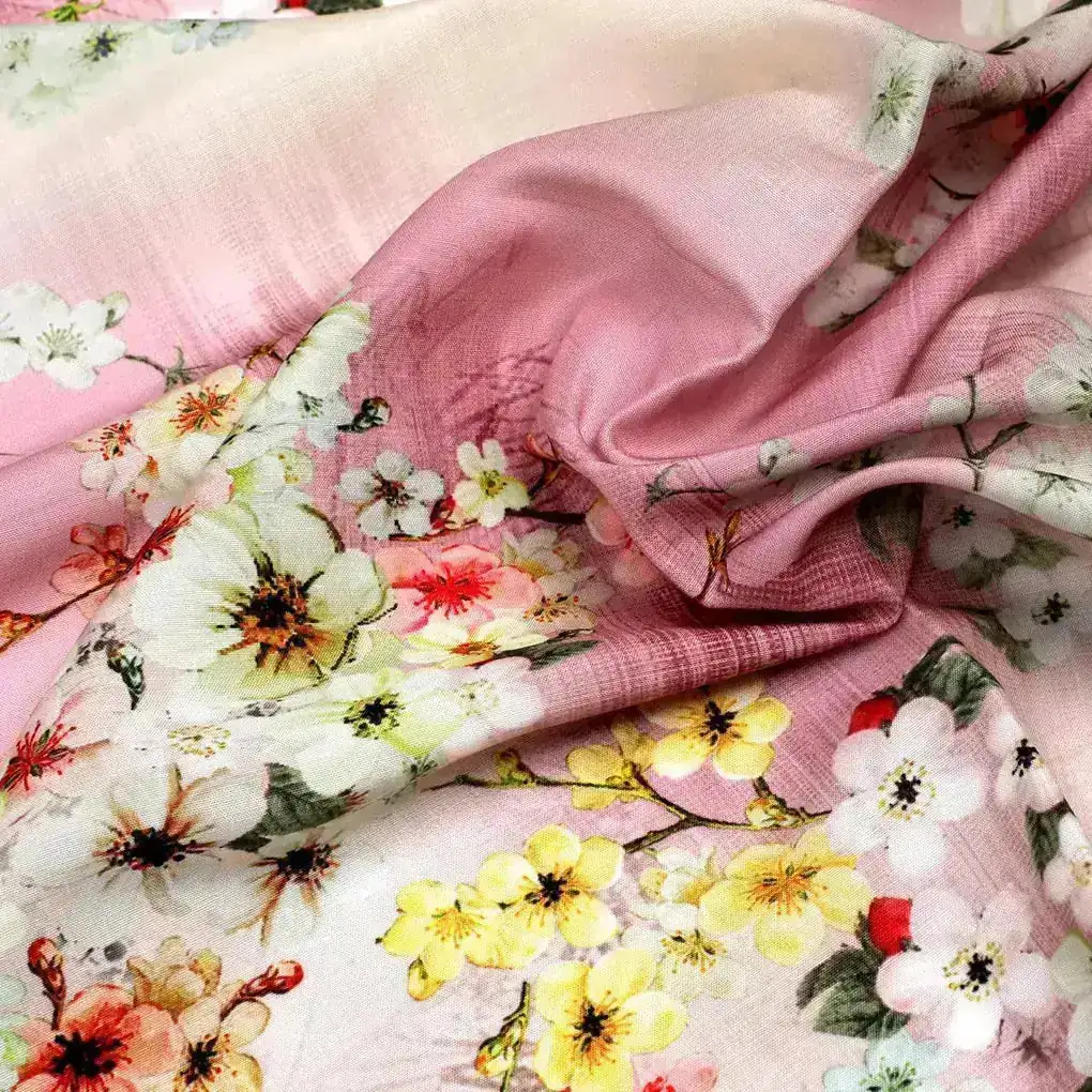 Multicolor Floral Vine Digital Printed Kora Silk Fabric - Image 3