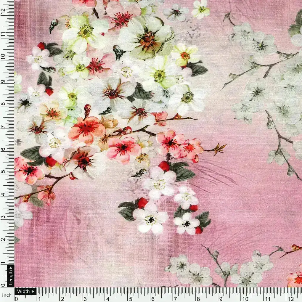 Multicolor Floral Vine Digital Printed Kora Silk Fabric - Image 4