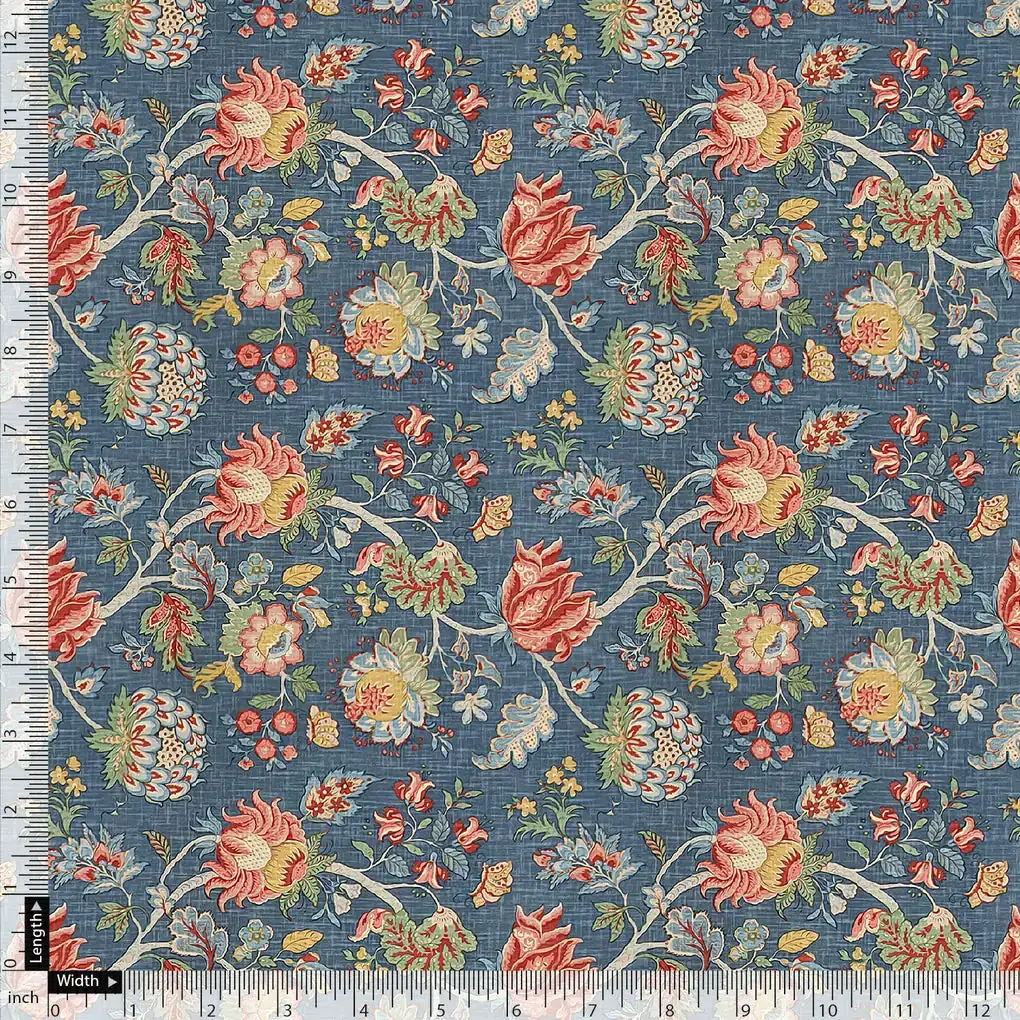 Multicolor Jecobean Floral Pure Georgette Printed Fabric Material - Image 5