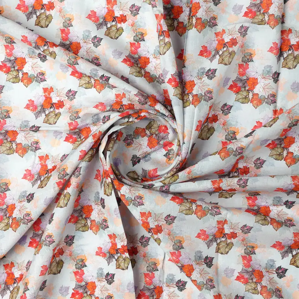 Multicolor Leaves Pure Cotton Printed Fabric Material - Image 2