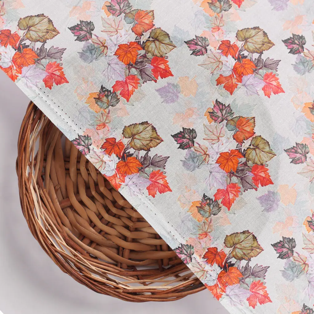 Multicolor Leaves Pure Cotton Printed Fabric Material - Image 3