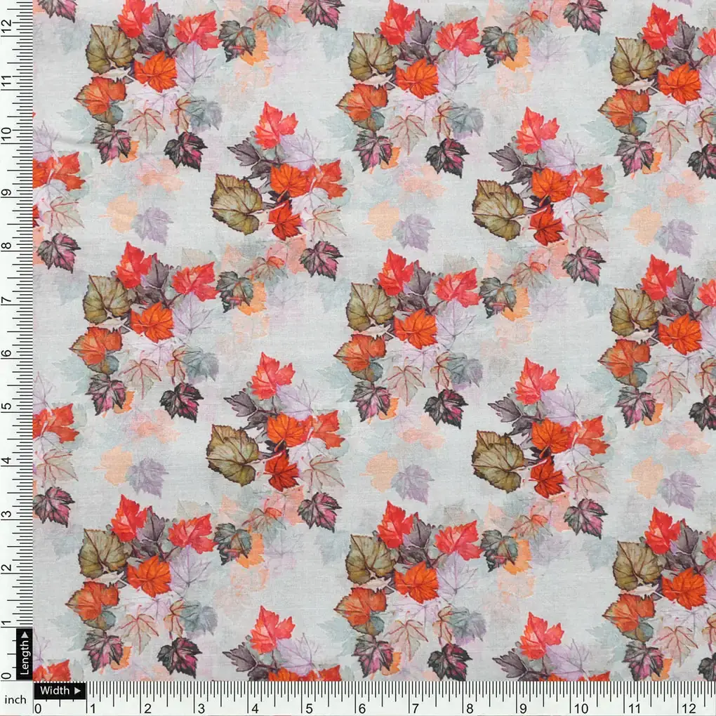 Multicolor Leaves Pure Cotton Printed Fabric Material - Image 4