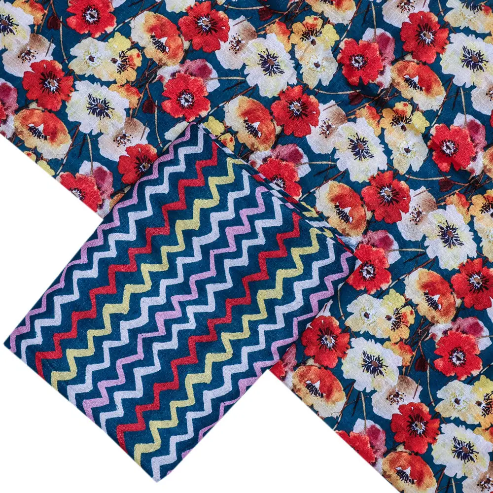 Multicolor Linen Printed Unstitched Fabric Set (5 Meter Set) - Image 2