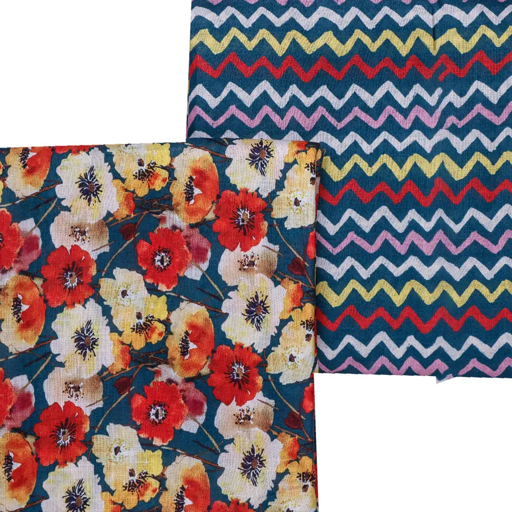 Multicolor Linen Printed Unstitched Fabric Set (5 Meter Set) - Image 3