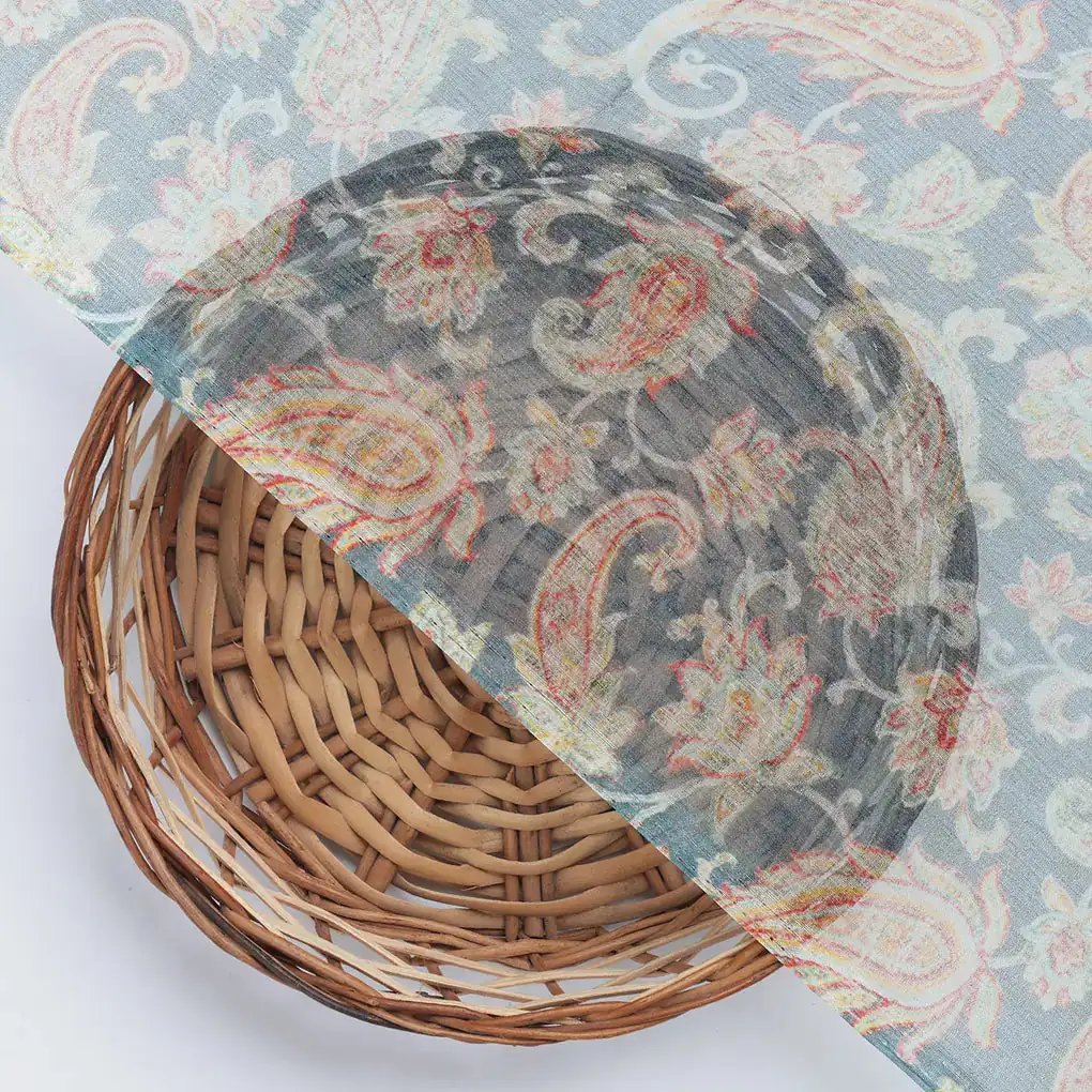 Multi color Paisley Over Blue Base Digital Printed Fabric - Image 3
