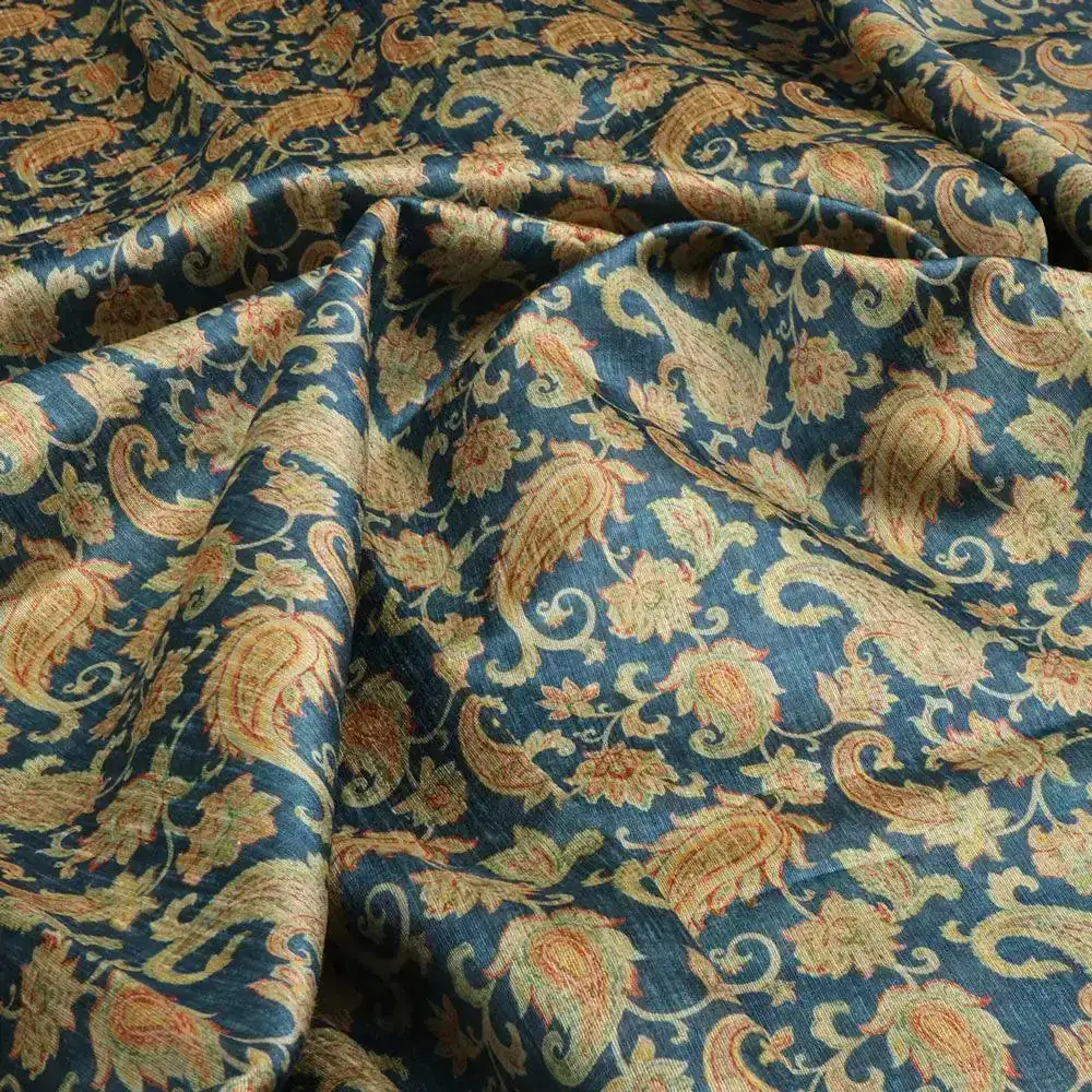 Multi color Paisley Over Blue Base Digital Printed Fabric - Image 3