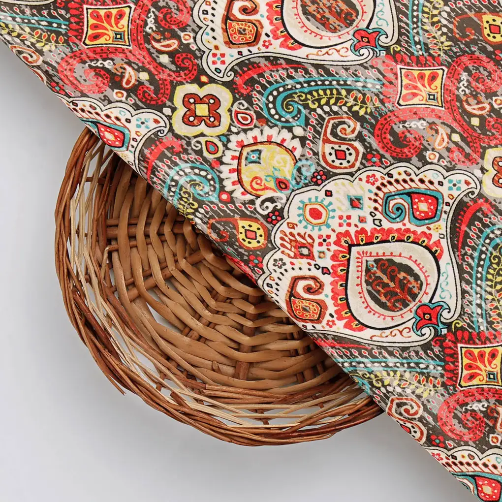 Multicolor Paisley Printed Velvet Fabric - Image 3