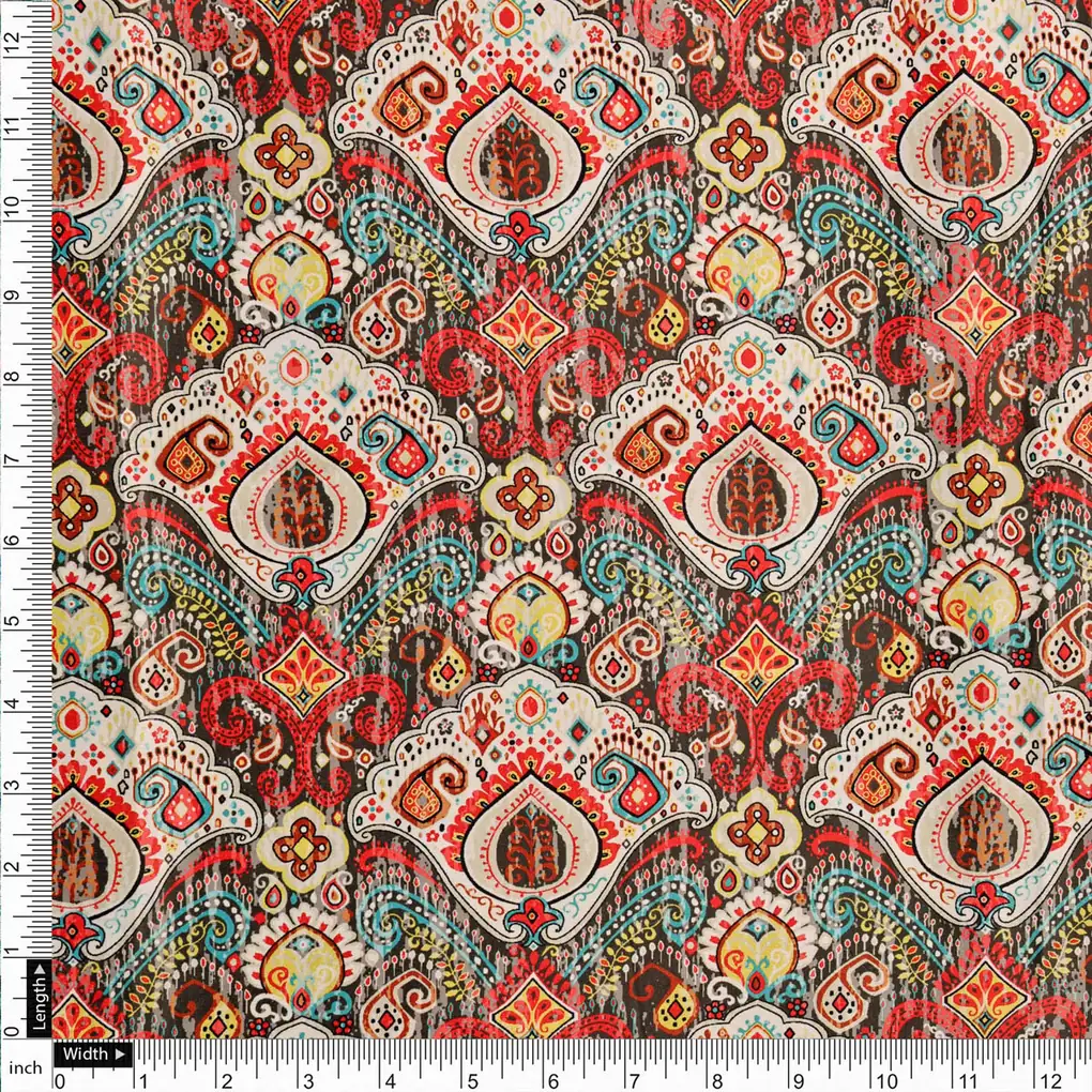 Multicolor Paisley Printed Velvet Fabric - Image 4