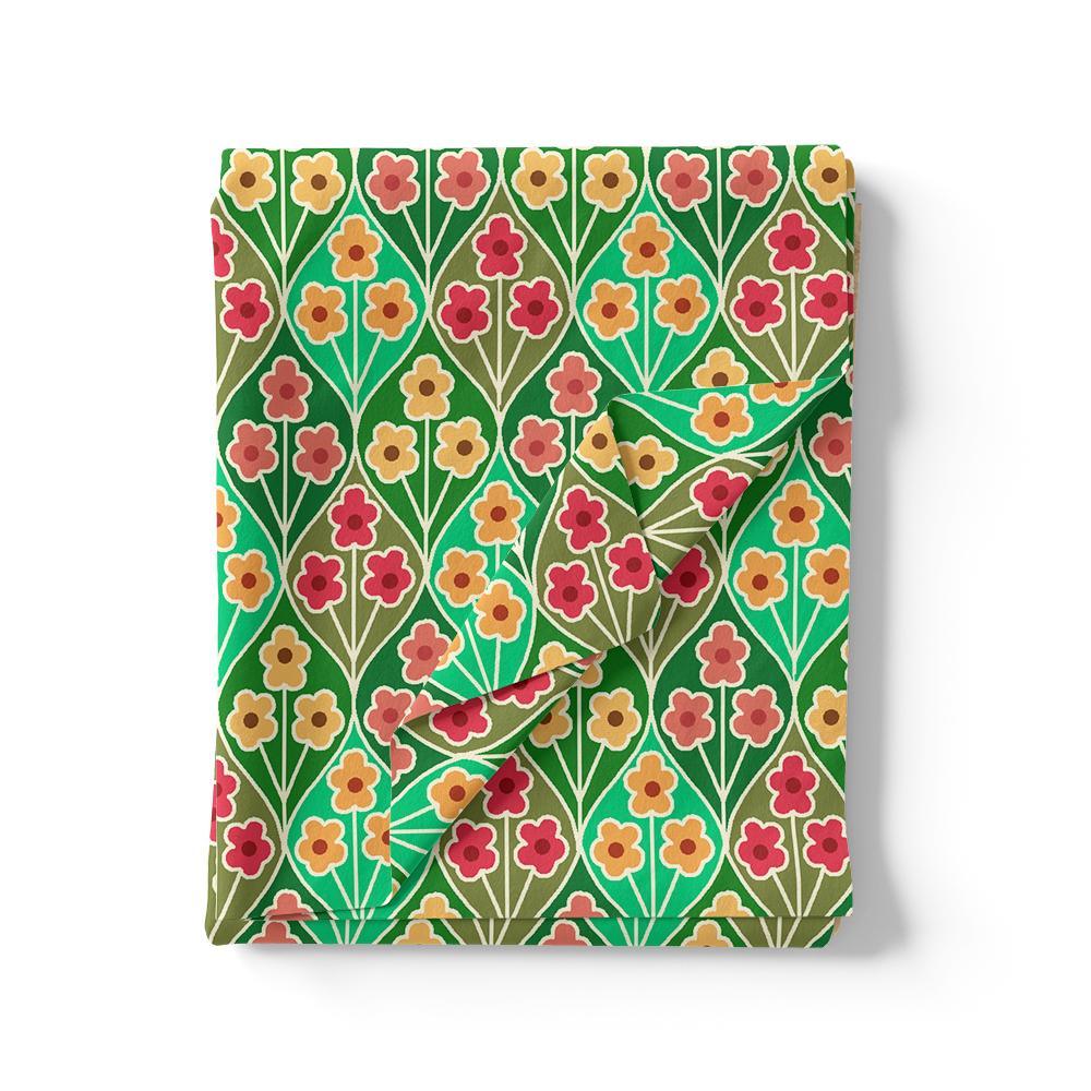 Multicolour Allmandar Flower Ogee Art Digital Printed Fabric - Kora Silk - Image 3