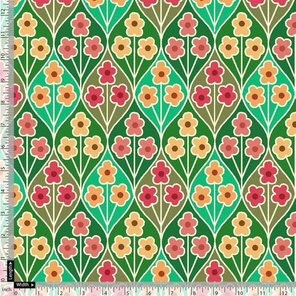 Multicolour Allmandar Flower Ogee Art Digital Printed Fabric - Pure Georgette - Image 5