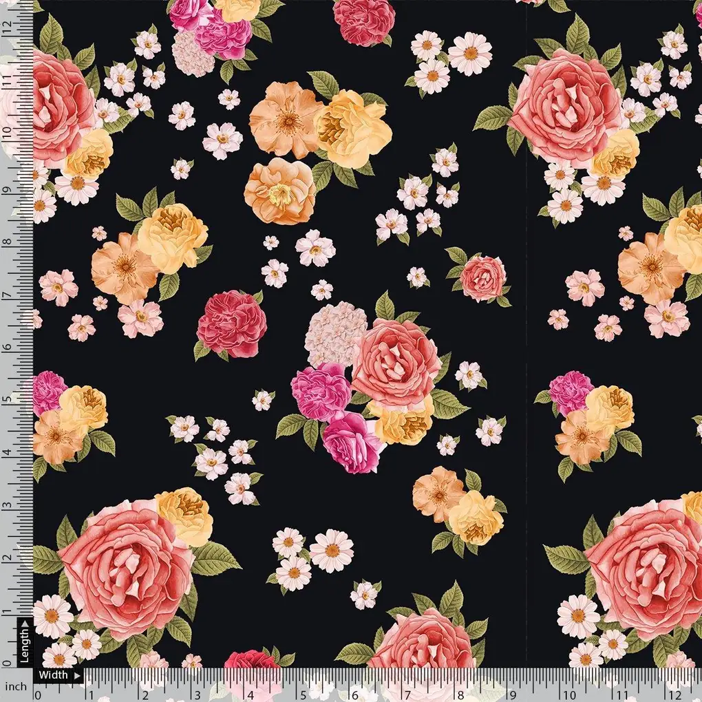 Multicolour Anemone Roses With Digital Printed Fabric - Poly Muslin - Image 4
