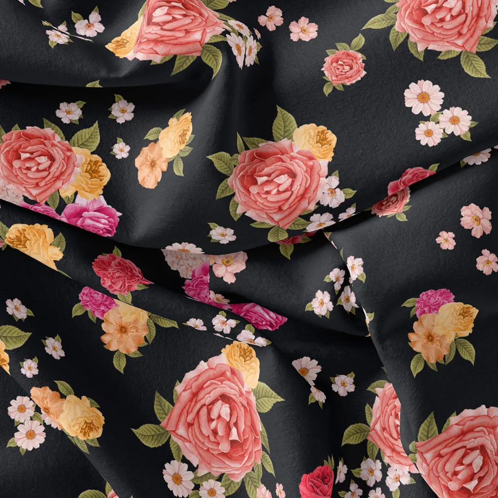 Multicolour Anemone Roses With Digital Printed Fabric - Silk Crepe - Image 3