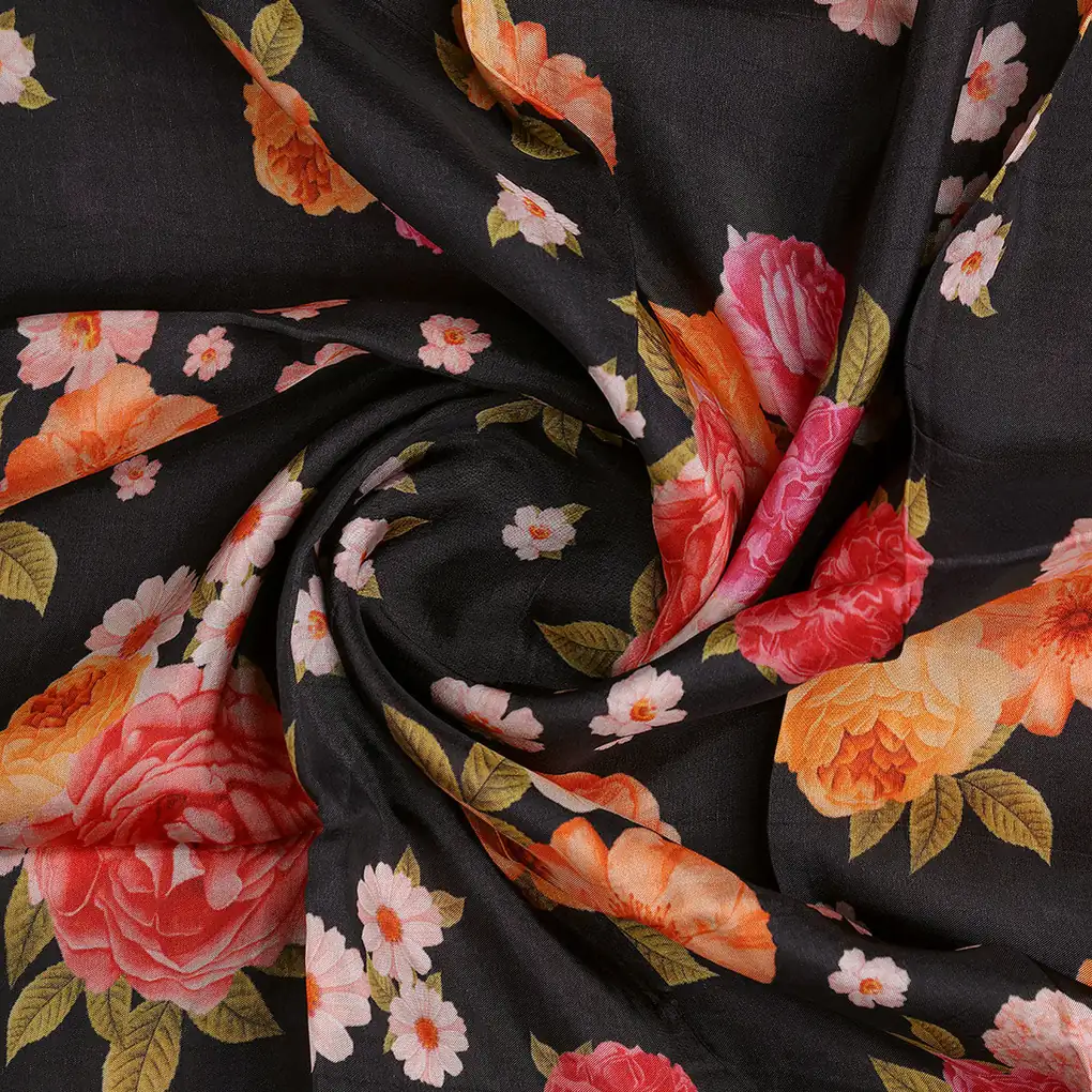 Multicolour Anemone Roses With Digital Printed Fabric - Upada Silk - Image 2