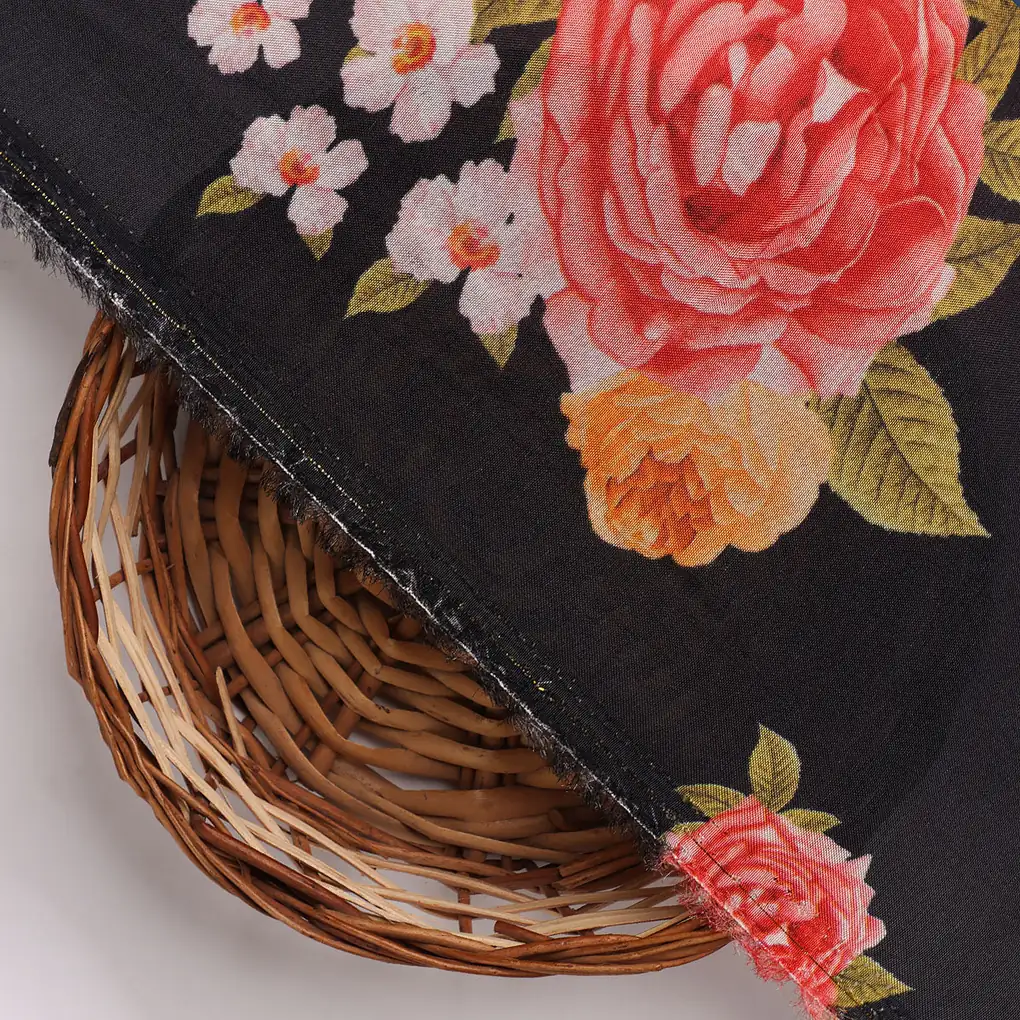 Multicolour Anemone Roses With Digital Printed Fabric - Upada Silk - Image 3