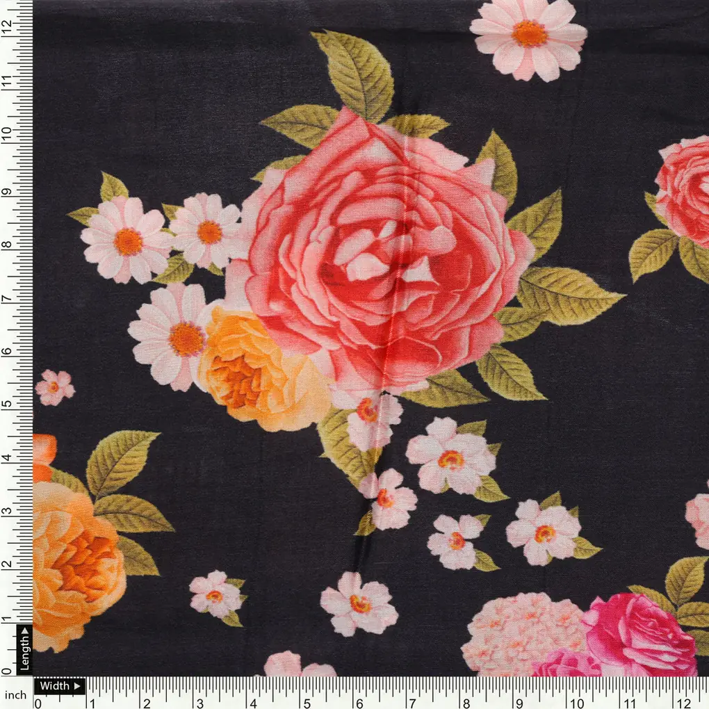 Multicolour Anemone Roses With Digital Printed Fabric - Upada Silk - Image 4