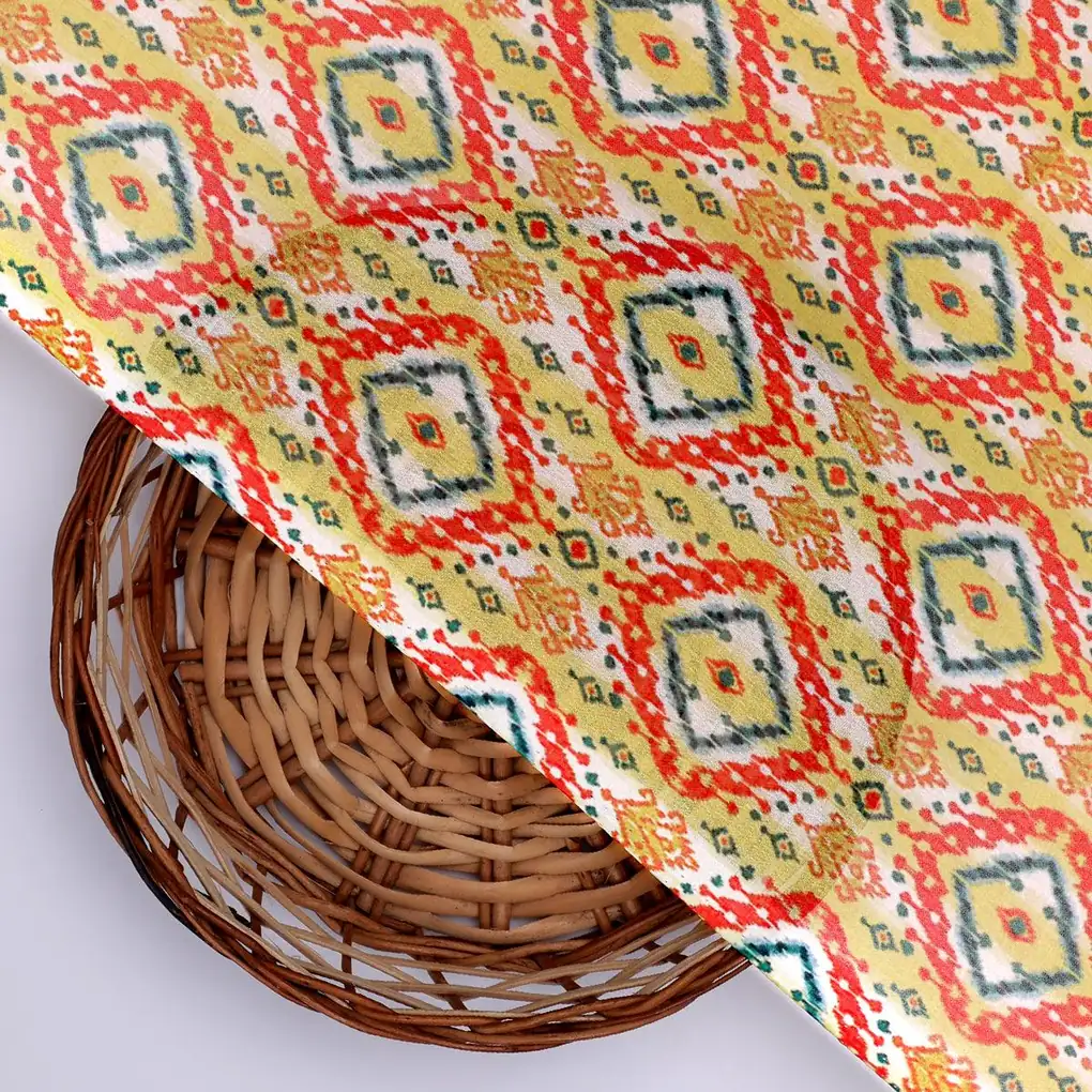 Multicolour Decorative Ikat Digital Printed Fabric - Weightless - Image 2