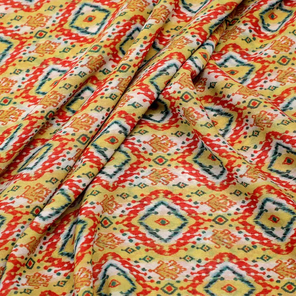 Multicolour Decorative Ikat Digital Printed Fabric - Weightless - Image 3