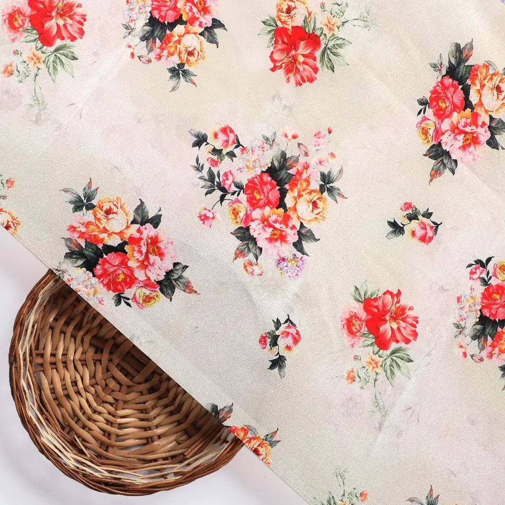 Multicolour Flower Printed Silk Crepe Fabric Material - Image 2