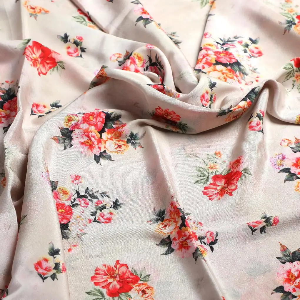 Multicolour Flower Printed Silk Crepe Fabric Material - Image 3