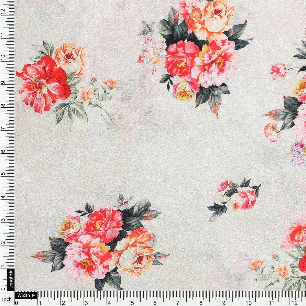 Multicolour Flower Printed Silk Crepe Fabric Material - Image 4