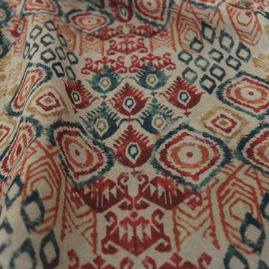 Multicolour Ikat and abstract Pattern Digital Printed Fabric - Linen - Image 4