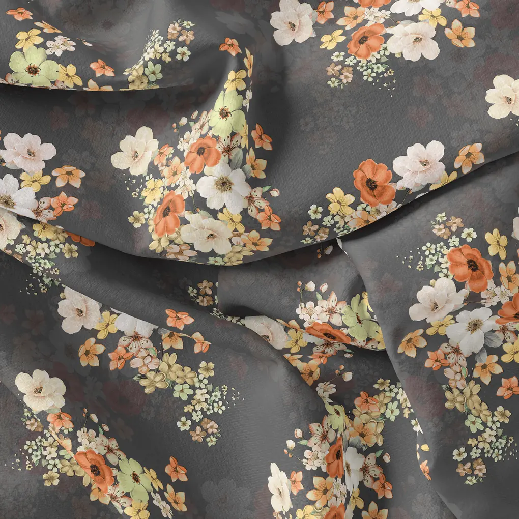 Multicolour Orchid Flower With Grey Background Digital Printed Fabric - Pure Cotton - Image 4