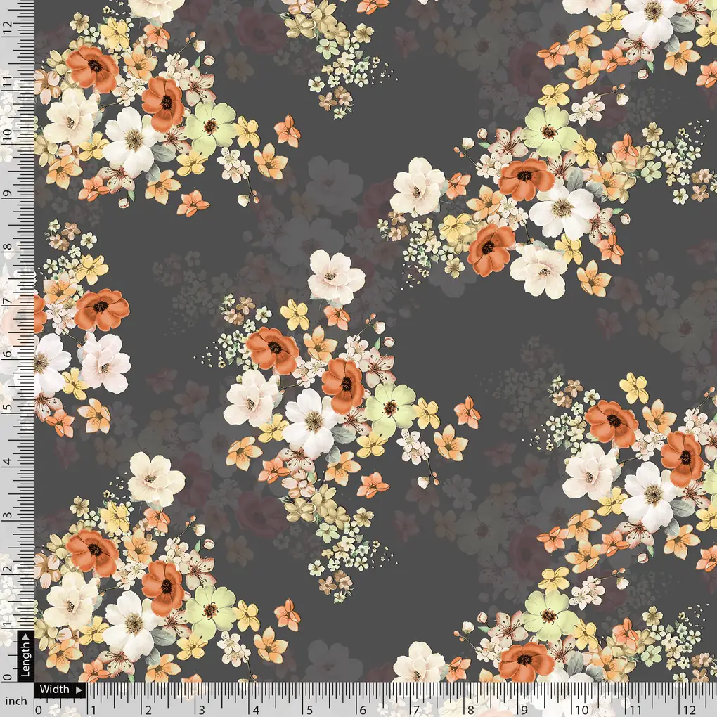 Multicolour Orchid Flower With Grey Background Digital Printed Fabric - Pure Cotton - Image 5